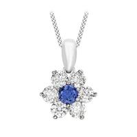 9ct White Gold Blue and White Cubic Zirconia Flower Pendant