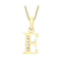 9ct yellow gold initial e cubic zirconia pendant