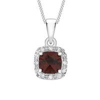 9ct White Gold Cushion Garnet And 0.05cttw Diamond Pendant