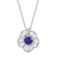 9ct White Gold Sapphire And Diamond Cluster Pendant