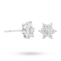 9ct White Gold Flowers Cluster Diamond Earrings