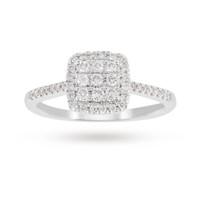 9ct White Gold Diamond Multi Stone Halo Cushion Cut Ring - Ring Size R