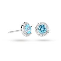 9ct White Gold Blue Topaz and Diamond Halo Stud Earrings