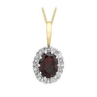 9ct yellow gold garnet and diamond cluster pendant