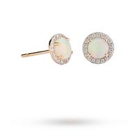 9ct Yellow Gold 5mm Opal And Diamond 0.13ct Halo Stud Earrings