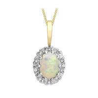 9ct yellow gold opal and diamond cluster pendant