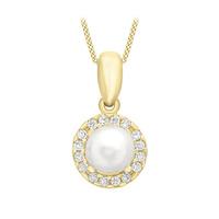 9ct yellow gold 5mm pearl and cubic zirconia pendant