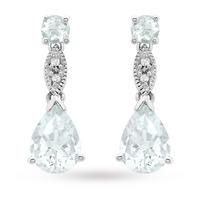 9ct White Gold Diamond and Aquamarine Drop Earrings