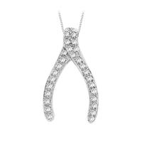 9ct White Gold Diamond Wishbone Pendant