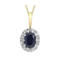 9ct Yellow Gold Sapphire and Diamond Cluster Pendant