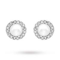 9ct White Gold 5mm Pearl and Cubic Zirconia Stud Earrings