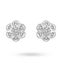 9ct White Gold Diamond Set Flower Stud Earrings