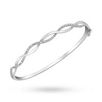 9ct White Gold Diamond Set Twist Bangle