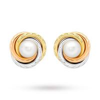 9ct three colour gold pearl set stud earrings