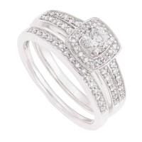 9ct white gold 062 carat diamond halo bridal set