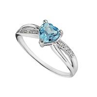 9ct white gold heart-shaped blue topaz and diamond ring