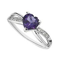 9ct white gold heart shaped amethyst and diamond ring