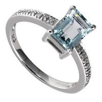 9ct white gold aquamarine and diamond ring