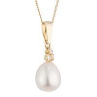 9ct gold freshwater cultured pearl and cubic zirconia pendant