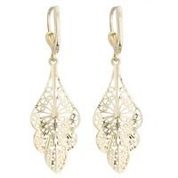 9ct gold filigree leaf drop earrings