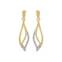 9ct two colour gold open leaf drop earrings