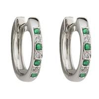 9ct white gold emerald and diamond channel-set hoop earrings