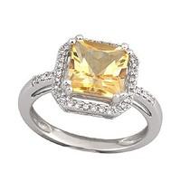 9ct white gold citrine and diamond ring