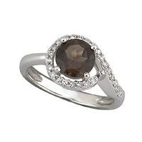 9ct white gold smoky quartz and diamond halo ring