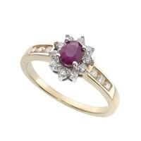 9ct two colour gold ruby and 0.33 carat diamond cluster ring