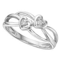 9ct white gold diamond double heart ring