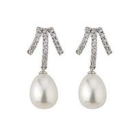 9ct white gold pearl and 0.16 carat diamond earrings