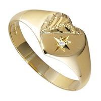 9ct gold diamond set heart signet ring