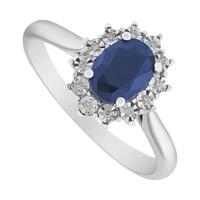 9ct white gold sapphire and diamond oval cluster ring