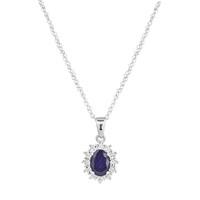 9ct white gold oval sapphire and diamond cluster pendant