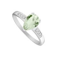 9ct white gold pear green amethyst and diamond ring