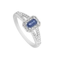 9ct white gold sapphire and 0.29 carat diamond split shoulder ring