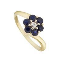 9ct gold sapphire and diamond flower ring