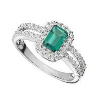 9ct white gold created emerald and cubic zirconia ring
