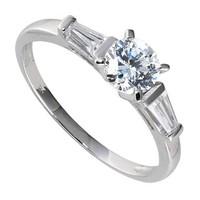 9ct white gold round and baguette cubic zirconia ring