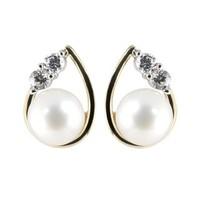 9ct gold freshwater cultured pearl and cubic zirconia stud earrings
