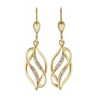 9ct gold cubic zirconia open leaf drop earrings