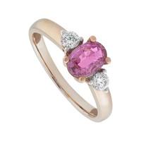 9ct rose gold pink sapphire and 0.25 carat diamond three stone ring