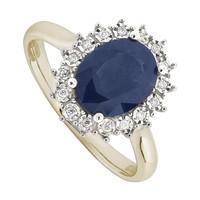 9ct gold oval sapphire and diamond cluster ring