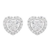 9ct white gold 0.26 carat diamond halo heart stud earrings