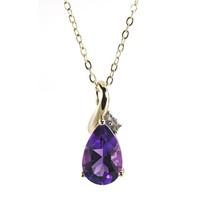 9ct gold amethyst and diamond teardrop pendant