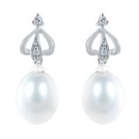 9ct white gold freshwater cultured pearl and diamond earrings