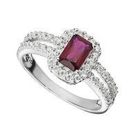 9ct white gold created ruby and cubic zirconia ring