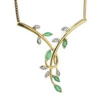 9ct gold emerald and 0.28 carat diamond necklace