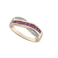 9ct gold ruby and diamond crossover ring