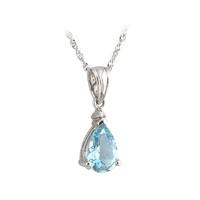 9ct white gold pear cut aquamarine and diamond-set pendant